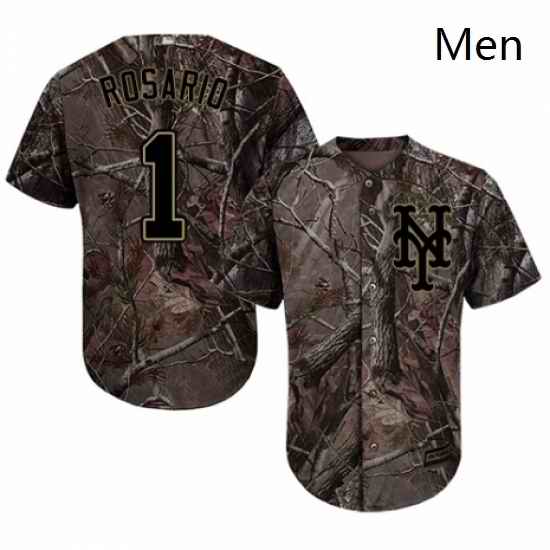 Mens Majestic New York Mets 1 Amed Rosario Authentic Camo Realtree Collection Flex Base MLB Jersey
